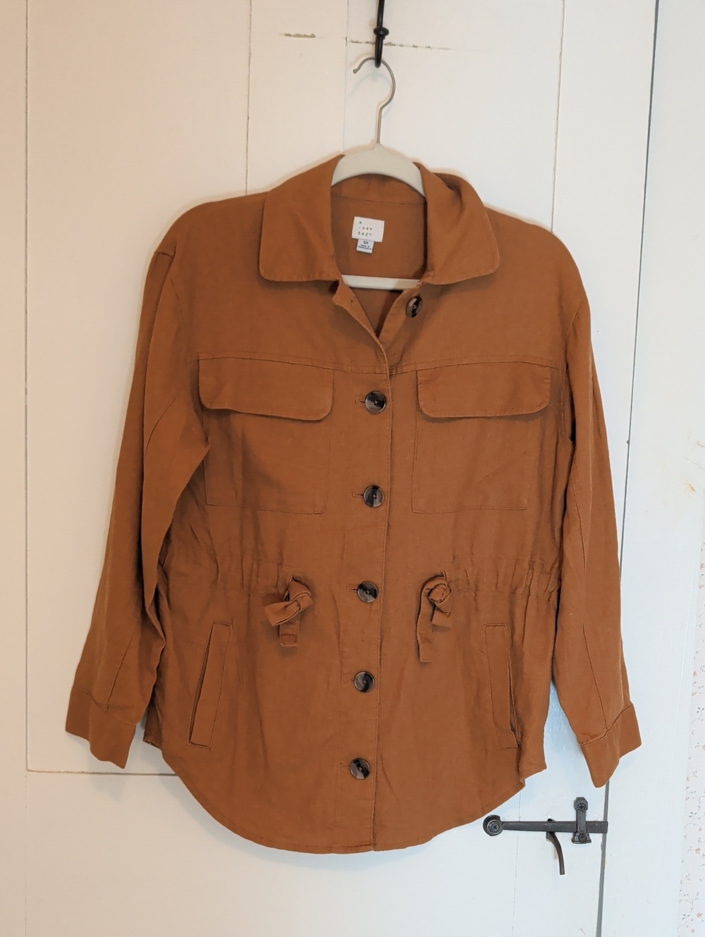 A.N.A. A New Day Women's Rust Utility Jacket Oversized Small Linen Button Tie
